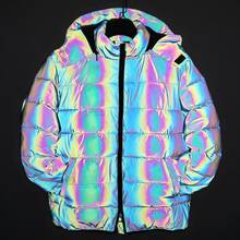 Куртка мужская Светоотражающая, толстая парка в стиле хип-хоп, свободного покроя, уличная одежда, зимняя 2024 - купить недорого