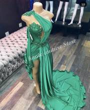 2021 Black Girl Long Green Mermaid Prom Dress with Sleeve Custom Made African Evening Gowns Graduation Gala Dress 2024 - buy cheap