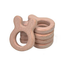 Mabochewing Bunny Rabbit Head Natural Beech Wood Baby Chew Teether Pendant Ring 2024 - buy cheap