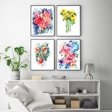 Pintura abstrata floral em tela, aquarela, folhas, arte para parede, flores solares, posteres, buquê grande, imagens, decoração nórdica para sala de estar 2024 - compre barato