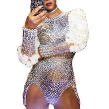 Sparkling Rhinestones Pearl Bodysuit Women Appliques Long Sleeve Bodycon Nightclub Dance Show Wear Party Evening Costume 2024 - buy cheap