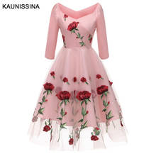 KAUNISSINA/коктейльные платья с вышивкой, халат с розами, элегантные вечерние платья с рукавом 3/4, короткие платья с v-образным вырезом, платье для выпускного вечера 2024 - купить недорого