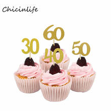 Chicinlife-Decoración Para cupcakes de 30, 40, 50, 60 años, decoración para fiestas de cumpleaños, aniversario de bodas, 10 Uds. 2024 - compra barato