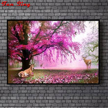 Diy Diamond Painting Elk And Pink Tree Pictures Cross Stitch Full Round / Square Mosaic 5D Rhinestone Embroidery Gift 2024 - buy cheap