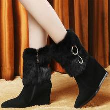 Winter Oxfords Shoes Women Genuine Leather Wedge High Heels Snow Boots Female High Top Warm Rabbit Fur Pumps Shoes Casual Shoes 2024 - buy cheap