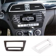 Moldura de carro para mercedes-benz, classe c w204, 2008-2014, console de carro, cd, painel, botões multimídia, guarnição, fibra de carbono, decoração cromada, adesivo 2024 - compre barato