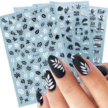 Черно-белые 3D наклейки для ногтей, наклейки для дизайна ногтей, слайдеры с золотыми листочками и буквами, летние дизайнерские украшения, TRF654-661-1 2024 - купить недорого