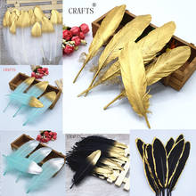 20 pieces/bag 17-22cm long beautiful  spray gold goose feather DIY jewelry decorative accessories 2024 - buy cheap