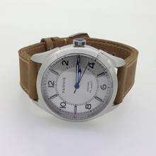 Parnis relógio automático para homens, relógio com caixa de aço inoxidável 42mm luminoso com pulseira de couro marrom e mostrador branco, mecânico 2024 - compre barato