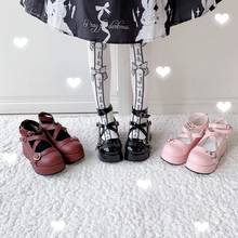 Sapatos de lolita góticos, vintage, cabeça redonda, fundo grosso, feminino, fofo, laço, bandagem cruzada, sapatos kawaii, cosplay, menina, kawaii 2024 - compre barato