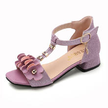 Girls Sandals Glitter Stone Flower Purple Latin Dance Shoes 5-13 Years Old Children Summer High Heel Princess shoes kids Sandals 2024 - buy cheap