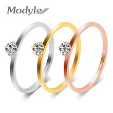 Modyle-anillo de compromiso de acero inoxidable para hombre y mujer, sortija de boda de zirconia cúbica de lujo, color negro, dorado y plateado 2024 - compra barato