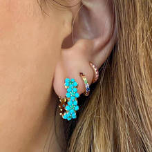 Blue Stone AAA Cubic Zirconia Flowers Hoop Earring Women Fashion Jewelry Design Classic Flowers pendant Gold color CZ Earring 2024 - buy cheap