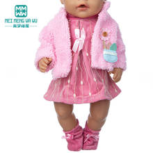 Roupas de boneca de brinquedo adequadas para bebês, jaqueta rosa de pelúcia + saia, meias para presente de meninas de 43cm 2024 - compre barato