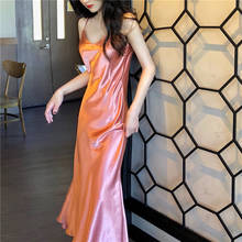 Summer Elegant Dress Women Satin Slip Long Dress Spaghetti Strap V-neck Party Dress Vintage Pink Gold Black Silk Sexy Maxi Dress 2024 - buy cheap