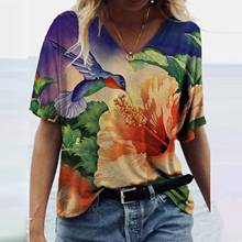 Women Aesthetic T Shirt Summer Top Sunflower Dragonfly Birds Flower Printed T-shirt Short Sleeve V Neck Pullover Poleras Mujer 2024 - buy cheap