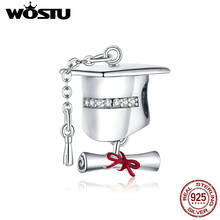 WOSTU 2020 925 Sterling Silver CZ Square College Cap Metal Charm for Original Silver Bracelet Cute DIY Charms Gift DAC357 2024 - buy cheap