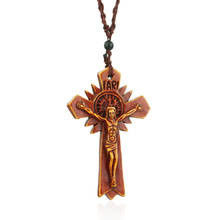 Women Catholic Crucifix Cross Pendant Necklace Red Acrylic Sun God Necklaces Retro Religious Jesus Jewelry Men Gifts IARI 2024 - buy cheap