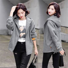 Women Jackets 2021 New Spring Autumn Gray Jacket Loose Casual Hoodies Tops Large Size Outerwear Cotton Sports Coats Female Coat 2024 - buy cheap