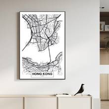 Famous City Map Hong Kong Printed Canvas Painting Wall Art Pictures Black White Posters and Prints for Living Room Home Decor 2024 - buy cheap