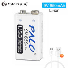 PALO USB 9V 6F22 lithium Rechargeable Battery 650mAh 1.5hour fast charging li-ion li ion liion batteries + USB cable 2024 - buy cheap