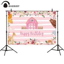 Allenjoy-Fondo de granja Zenon para fiesta, telón rosa, flores, hojas, animales, suministros para fiesta de cumpleaños, estudio de fotografía 2024 - compra barato