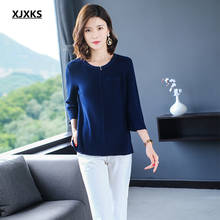 XJXKS Comfortable round neck three-quarter sleeve women top 2021 summer new solid color all-match women thin knitted T-shirt 2024 - buy cheap