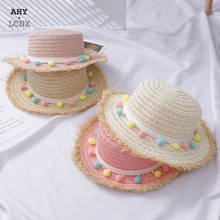 Sombrero de paja decorativo para niños y niñas, sombrero de paja con bola de colores, Panamá, para playa 2024 - compra barato