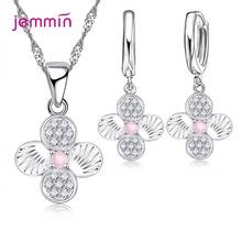 Conjunto de joyería de circón redondo Simple para mujer, joyería de plata de ley 925, joyería de aniversario de boda, collar, pendientes, recién llegados 2024 - compra barato