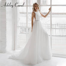 Ashley Carol A-Line Wedding Dress 2022 Elegant Satin Scoop Backless Beach Bride Dresses Sashes Sleeveless Tulle Bridal Gown 2024 - buy cheap