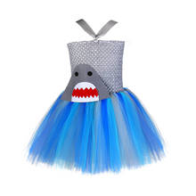Vestido de tutú con temática de tiburón azul y gris para niñas, traje de Cosplay de tiburón esponjoso para bebés recién nacidos, vestidos de fiesta de cumpleaños y Halloween 2024 - compra barato