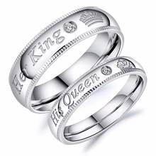 Valentines day gift Crystal Couple Ring her King his Queen lettering Ring wedding round rings Silver Color Jewelry women & men 2024 - buy cheap