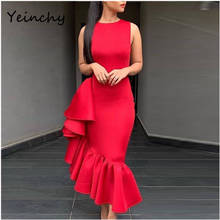 Yeinchy vestido feminino sexy com babados, sem mangas gola redonda elegante para festa fm6255 2024 - compre barato