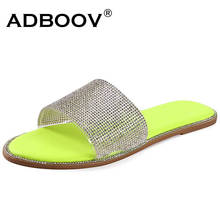 ADBOOV Women Flat Slippers Outdoor Sparkling Rhinestone Roman Sandals Shoes Open Toe Casual Beach Walk Slippers 2024 - buy cheap