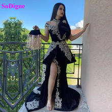 SoDigne Evening Dress with Detachable Train Appliques Side Split Morocco Kaftan Velvet Mermaid Muslim Prom Dress Algerian Outfit 2024 - buy cheap