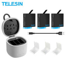 Зарядное устройство TELESIN, 3 шт., 1220 мА ч, 3 слота, для карт TF, GoPro Hero 8, Hero 7, 6, 5, черный 2024 - купить недорого