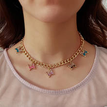 2021 New Arrival Golden Link Chain Colorful Butterfly Pendant Choker Necklace for Women Wedding Party Jewelry Accessories Gift 2024 - buy cheap
