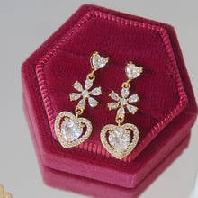 Pendientes grandes con diamantes de imitación para mujer, aretes con colgante de corazón y estrella, accesorios de joyería para boda, románticos 2024 - compra barato