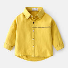 Рубашки для мальчиков, из хлопка, желтые, с длинным рукавом, с отложным воротником, прямые, осенне-летние 2024 - купить недорого