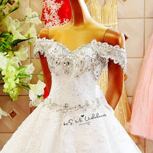 Igreja de luxo vestidos de casamento 2020 strass vestidos de casamento lantejoulas arco laço do vintage vestido de noiva fora do ombro robe de mariee 2024 - compre barato