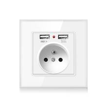 EU FR Standard Home Wall Dual USB Power charge Socket, 16A France Electrical Adapter Germaby Plug Socket Outlet,Glass Panel 2024 - buy cheap