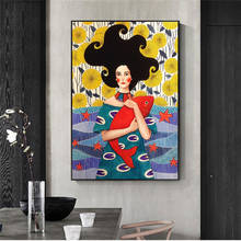 Nordic Portrait Canvas Paintings on The Wall Art Canvas Posters and Prints Abstract Girl with Fish Wall Pictures for Living Room 2024 - buy cheap