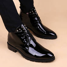 mens fashion patent leather boots banquet prom wear black oxfords shoes pointed toe autumn winter ankle boot zapatos botas male 2024 - buy cheap