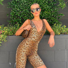 CHRLEISURE Leopard Jumpsuits Women Stretch Slim Short Sexy V-Neck Jumpsuits Casual Basic Jogging Active Wear Women 2024 - buy cheap
