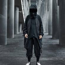 Techwear-Sudadera con capucha de estilo Hip Hop para hombre, chaqueta negra holgada de gran tamaño, deportiva, estilo Harajuku Punk, con múltiples bolsillos, abrigo largo táctico informal 2024 - compra barato