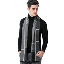 Lenço de pescoço masculino com design luxuoso, lenço longo de lã quente de caxemira preta e cinza para outono e inverno para homens 2024 - compre barato