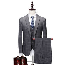 Men's New Business Casual Plaid Suit for wedding Men's Slim Fashion Suit Set Three-piece (Jacket+Vest+Pants)  suit set 2024 - buy cheap