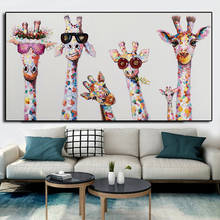 Quadros de pintura de arte para parede, pintura de tela de impressão de animais com girafa colorida, decoração para casa e sala de estar 2024 - compre barato
