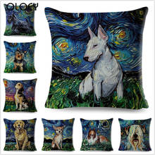 Oil Painting Cartoon Pet Shepherd Dog Cushion Cover Pillow Case 45*45 Thick Pillow Covers Decor Animal Pillows Linen Pillowcase 2024 - buy cheap