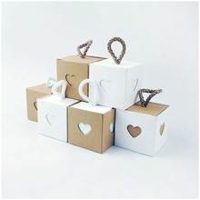 Cajas de papel Kraft con forma de corazón de amor, embalaje de dulces para boda, fiesta de cumpleaños, recuerdos de Baby Shower, bolsas de caramelos, 10 Uds. 2024 - compra barato